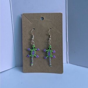 Beaded Lizard Earrings - Green and Purple